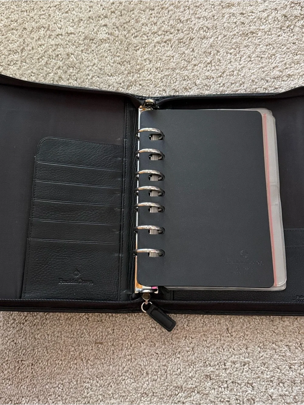 Franklin Covey Black Nappa Classic Leather Planner 7-Ring Binder Organizer Zip